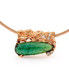 freeform textured rose gold diamond and tourmaline pendant