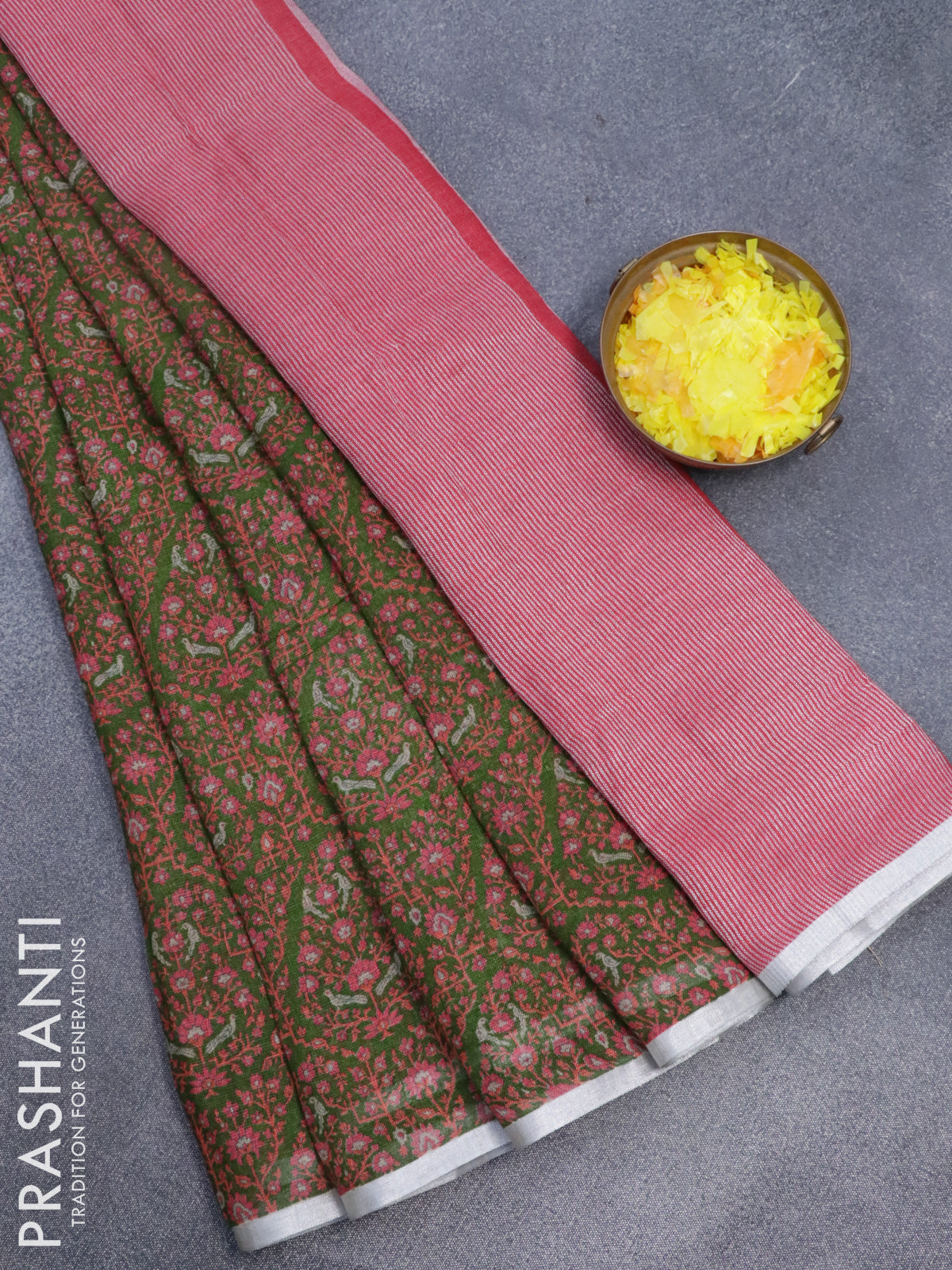 Semi linen saree beige and mustard with allover floral prints and simp – Prashanti  Sarees