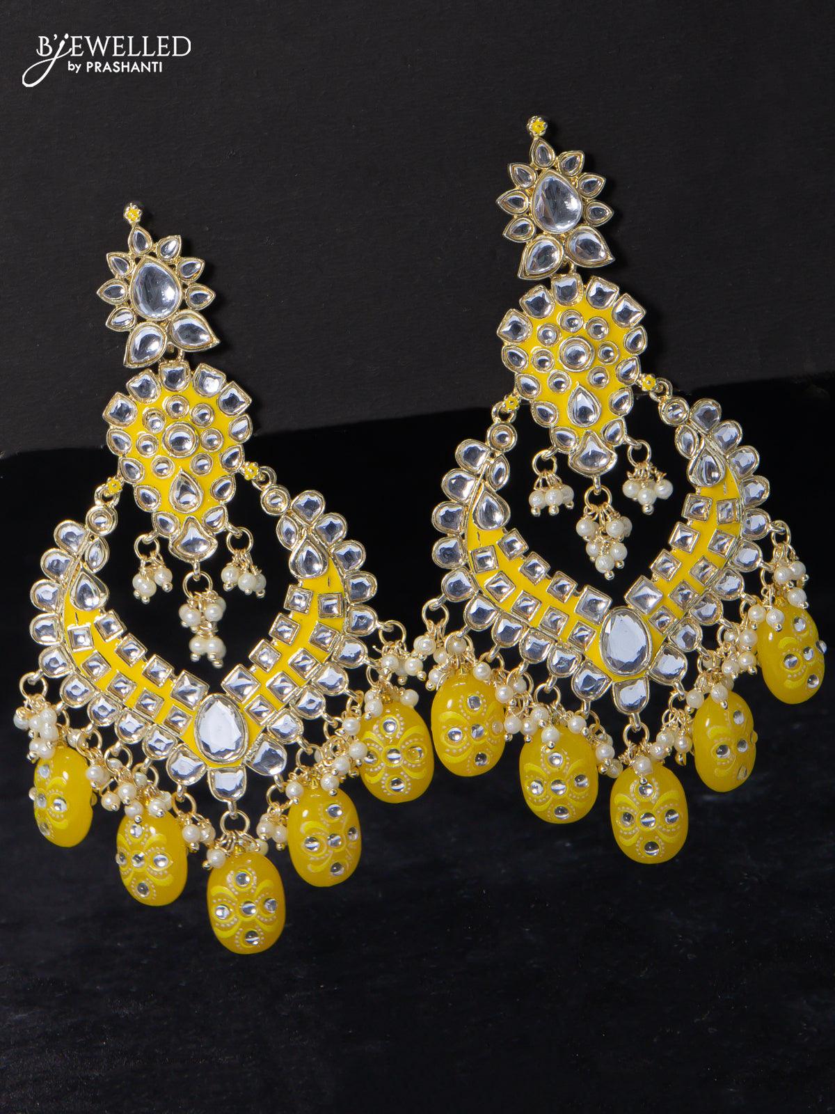 Yellow Gold-Plated Kundan Meenakari Maang Tikka with Earrings Set – Panash  Accessories