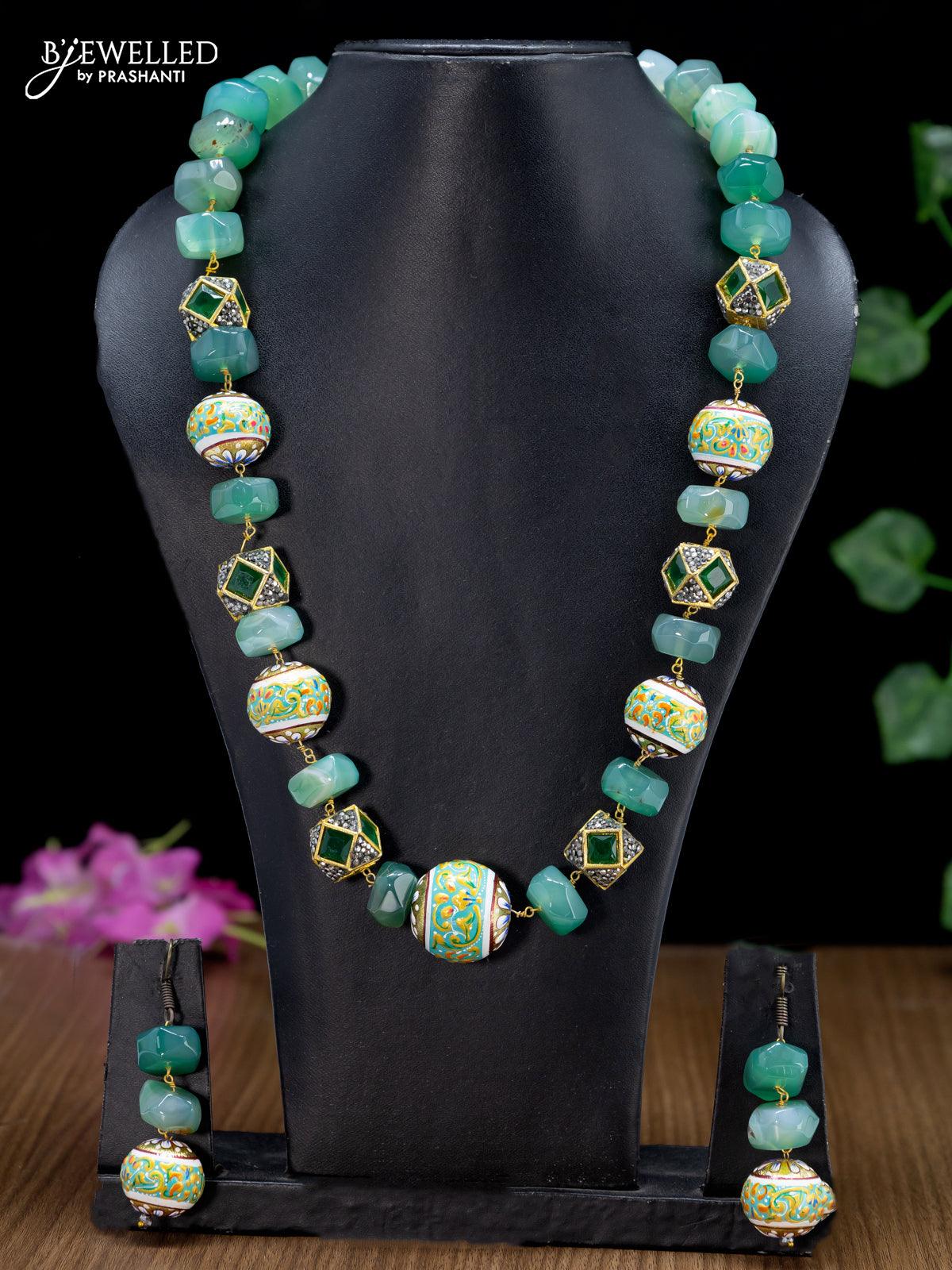 Exclusive Mint Green Opal Uncut Kundan/Polki Necklace Set