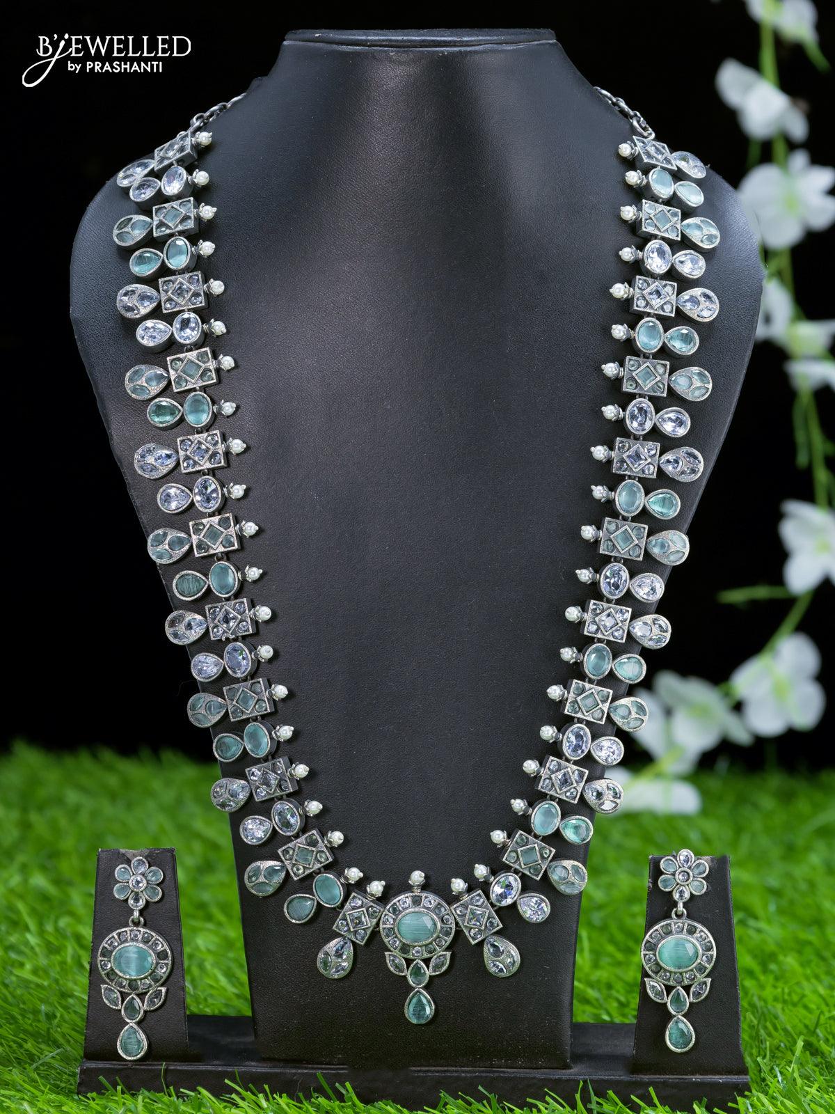 Beaded pastel green necklace with mint green and cz stones in victoria –  Prashanti Sarees