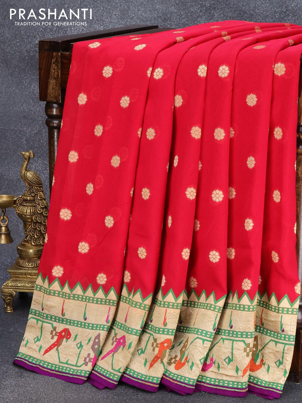 Buy Beautiful Red Banarasi Georgette Saree Online in USA| Zari Work – Pure  Elegance