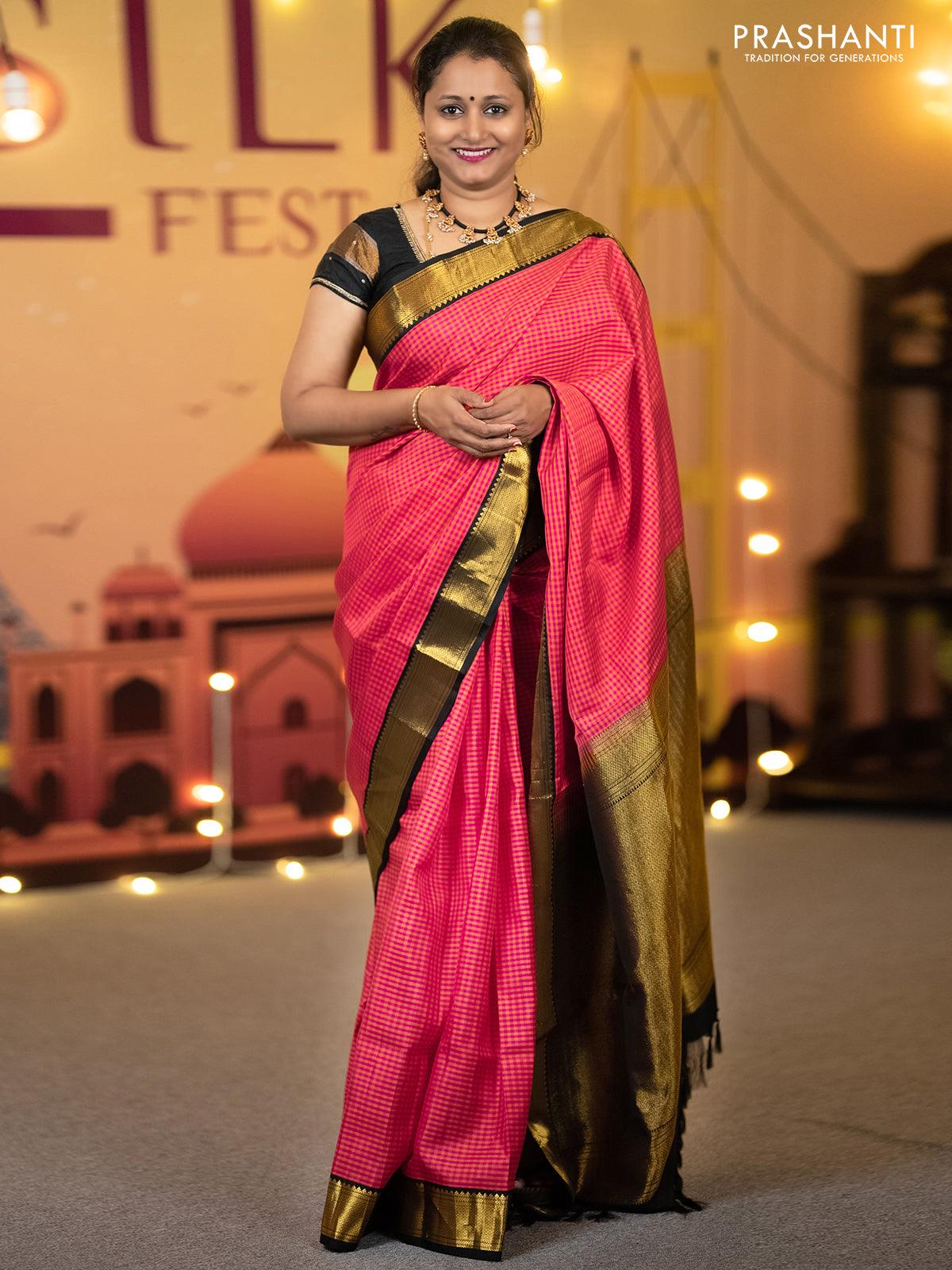 Black Kanchipuram Handmade Silk Saree – StylebyPanaaash