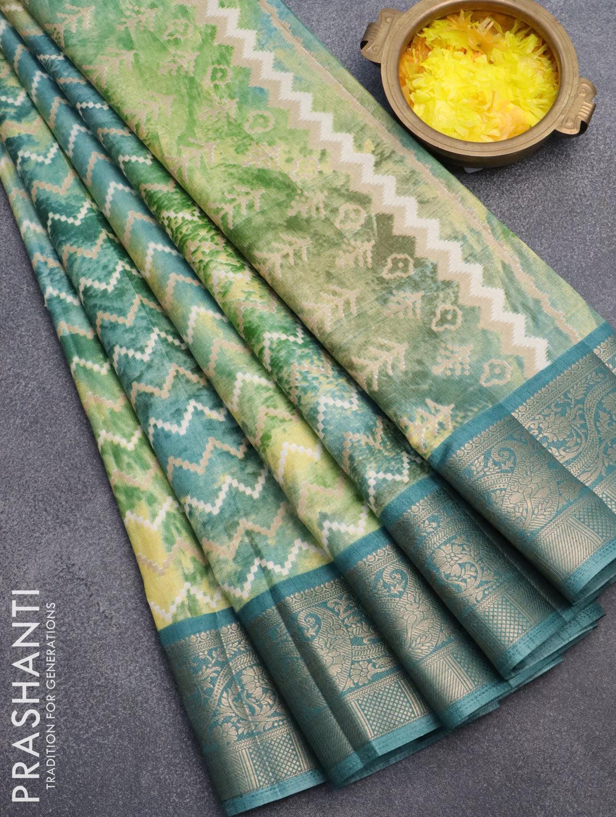 Pure tissue silk saree green with allover pichwai prints and small zar – Prashanti  Sarees