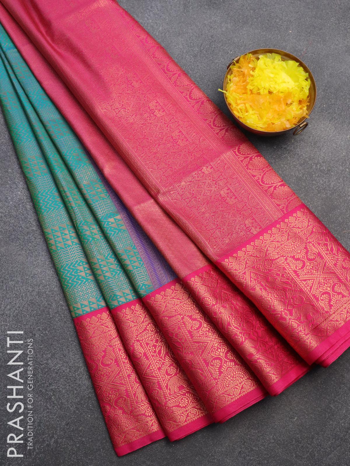 Pure uppada silk saree pink and dual shade of green with thread & zari – Prashanti  Sarees