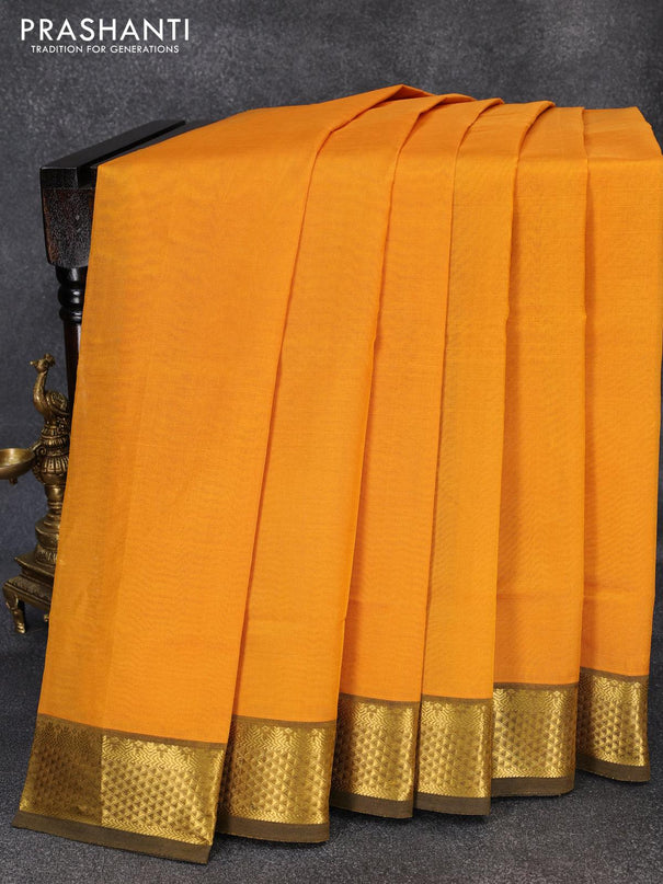 Silk cotton saree yellow and blue with plain body and paisley zari wov –  Prashanti Sarees