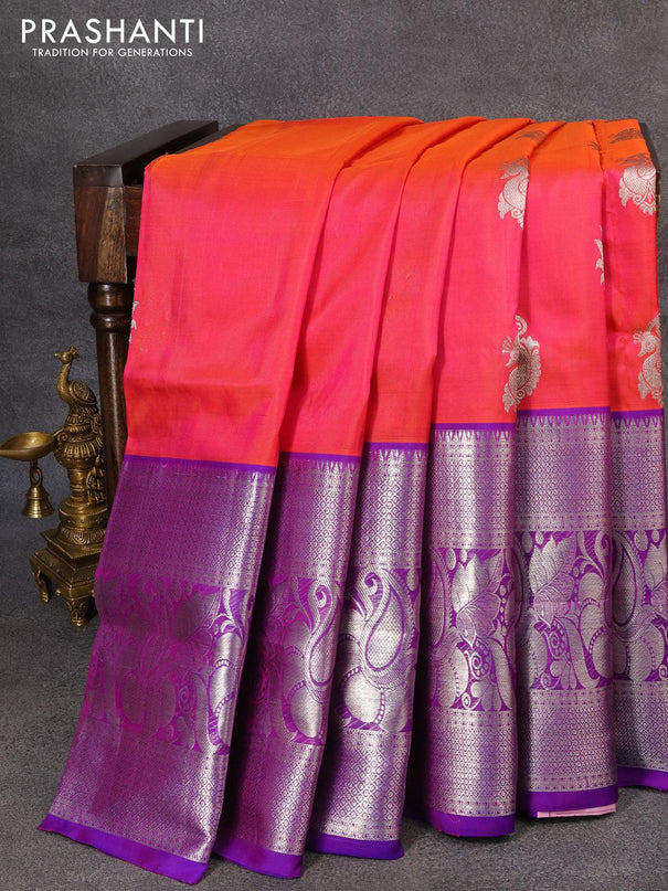 Woven Zari Satin Silk Magenta Pink Saree