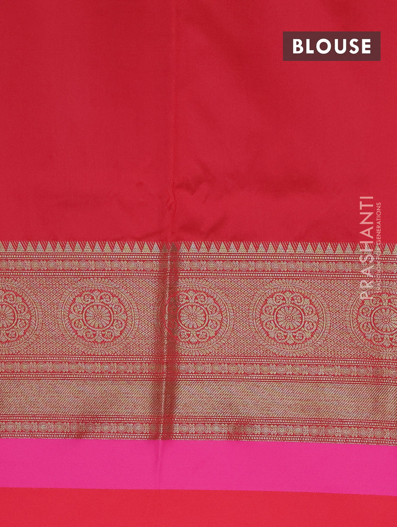 Banarasi semi katan saree red with plain body and zari woven simple border