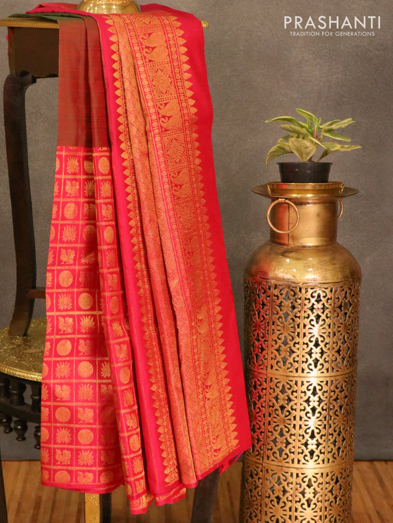 Buy Pure Kanjivaram Silk Saree Dual Shade Of Green And Pink With Plain Body And Half Half Style At Prashanti Sarees For Only Rs 15 390 00