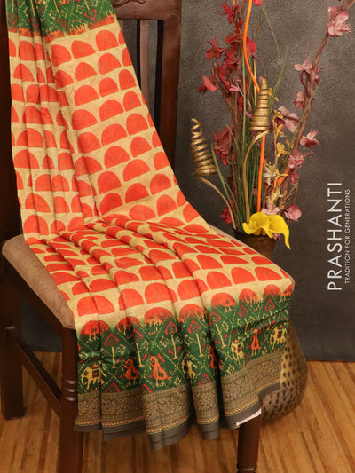 Bhagalpuri saree pale yellow and green with allover prints