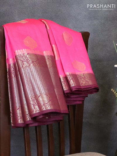 Banarasi dupion silk saree pink and purple with zari woven buttas and long zari woven border
