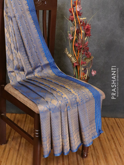 Banarasi semi silk saree blue with allover zari weaves and zari woven border
