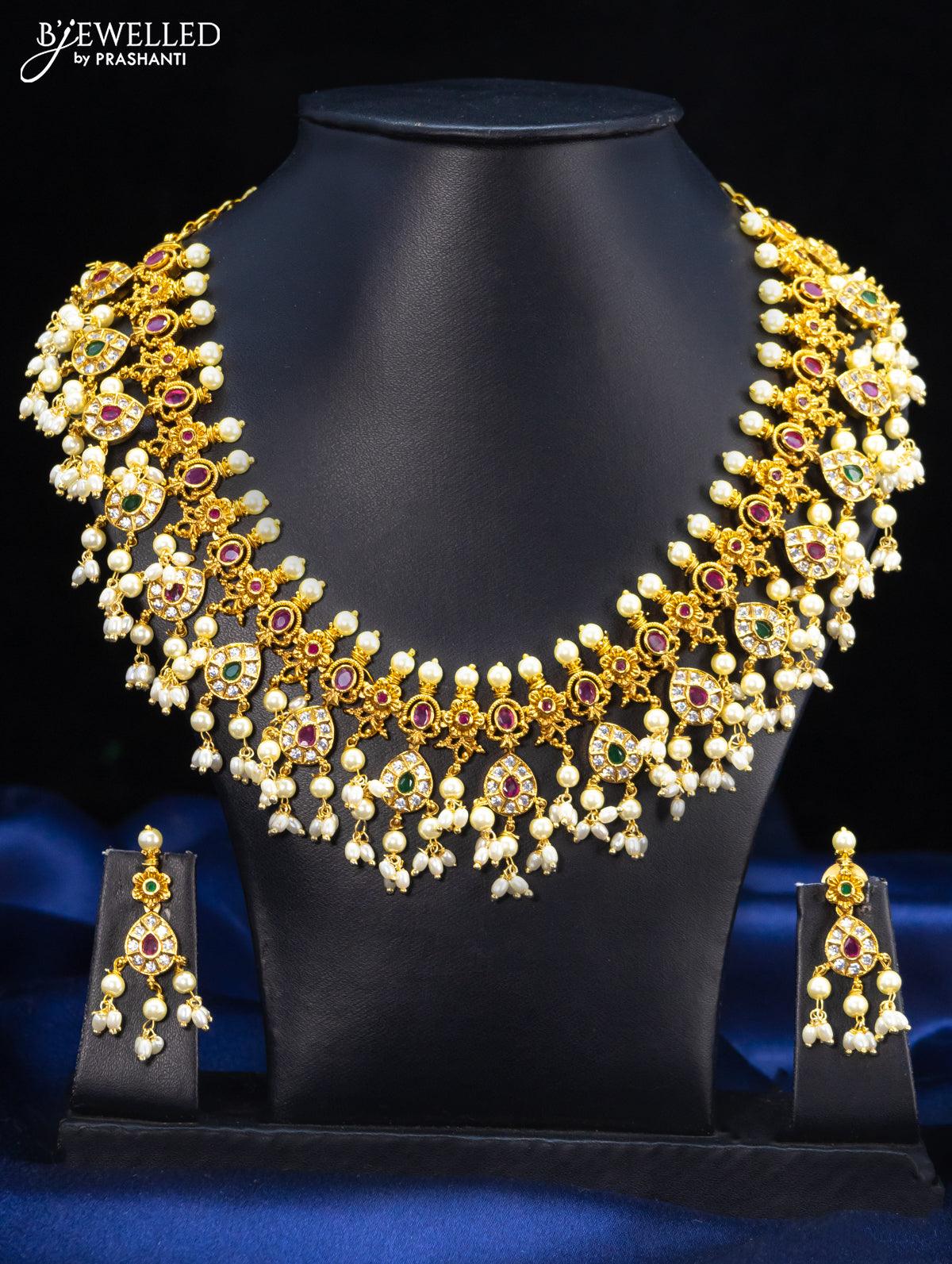 Stunning Gaja Guttapusalu Gold Plated Necklace - Mata Payals Exclusive  Silver Jewellery