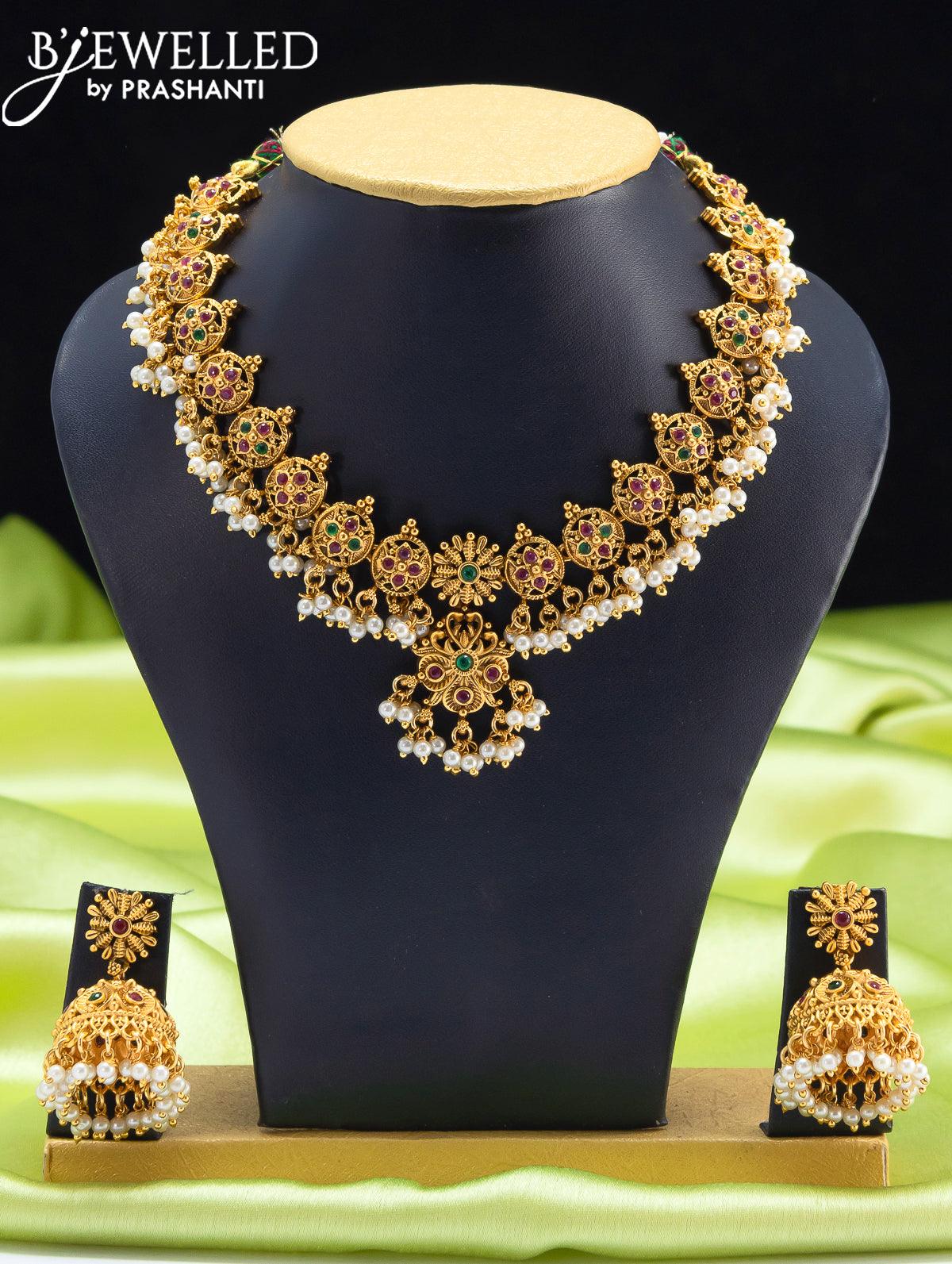 Buy Kemp Choker Necklace/ Guttapusalu Necklace /south Indian Necklace  Set/matte Gold Necklace /temple Jewelry/ Bridal Jewellery /indian Jewelry  Online in India - Etsy