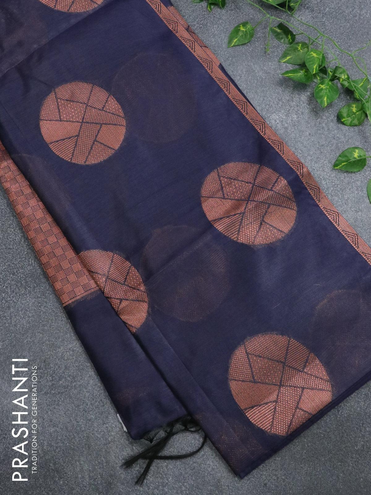 navy-blue Pure Cotton Saree, cotton saree with blouse piece