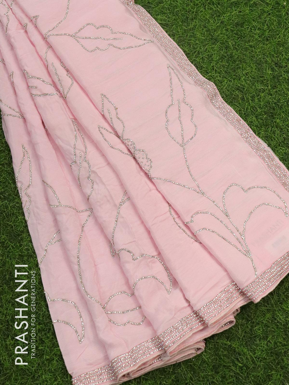 designer satin silk saree light pink with allover stone work prashanti sarees 1