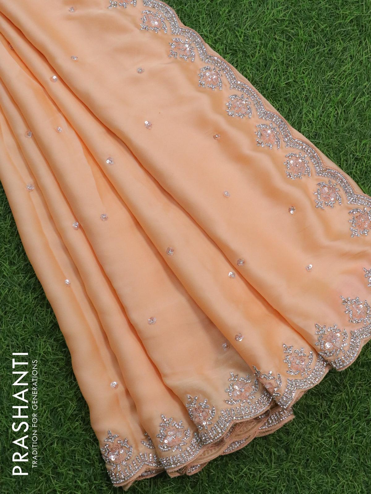 Designer satin silk saree pale orange with allover chamki & stone work –  Prashanti Sarees
