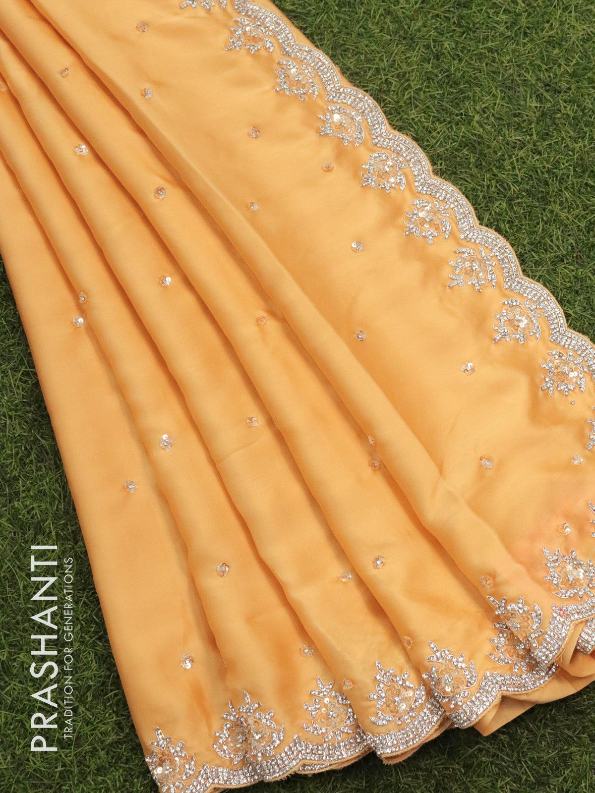 Designer satin silk saree peach shade with stone and chamki work –  Prashanti Sarees