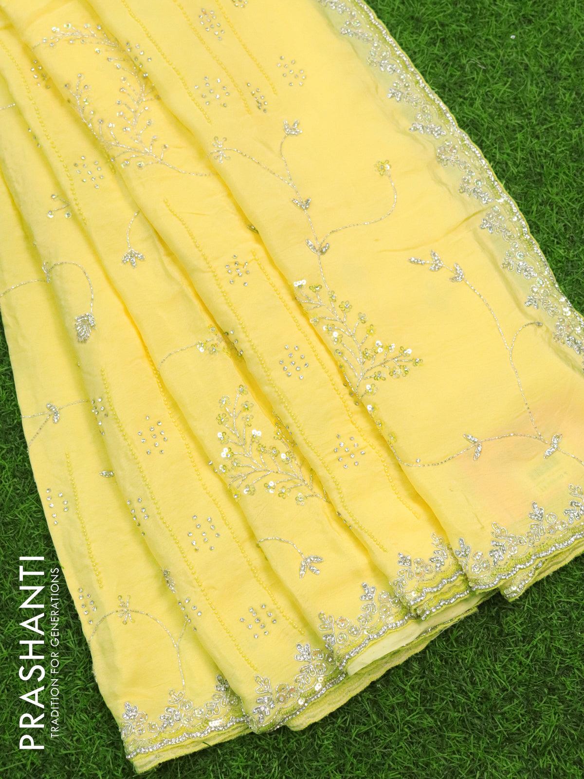 Yellow Tepchi Chikankari Chiffon Saree CK55 – Ethnic's By Anvi Creations