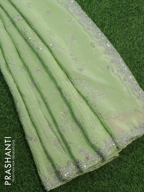 Pista Green Organza Silk Saree with Stone Work