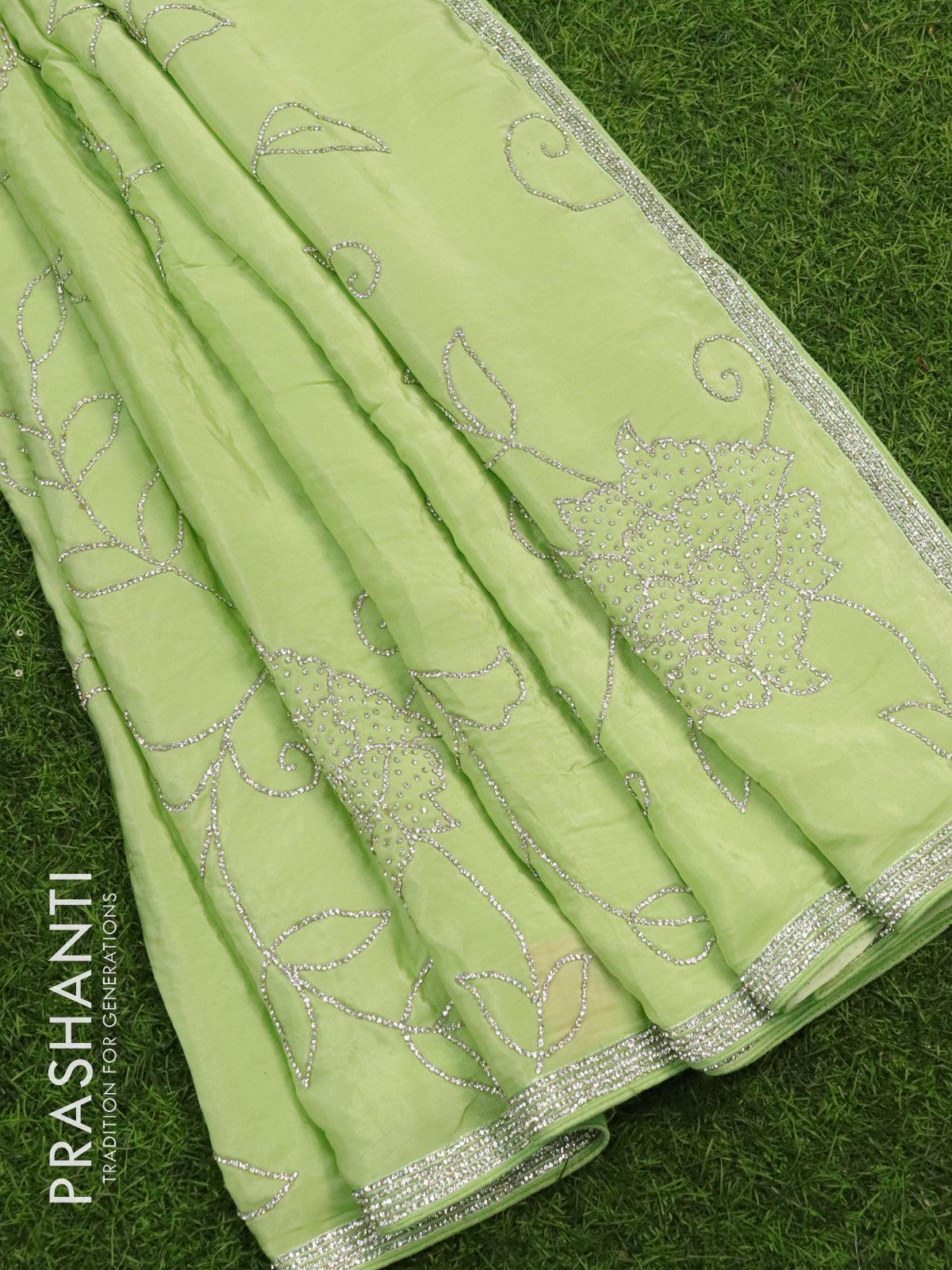 Soft net pearl and stone work designer saree | Fashionworldhub