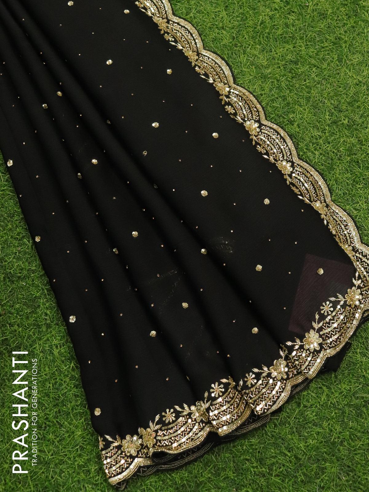 Shop online Simplistic Chiffon Satin Black Patch Border Work Designer Saree