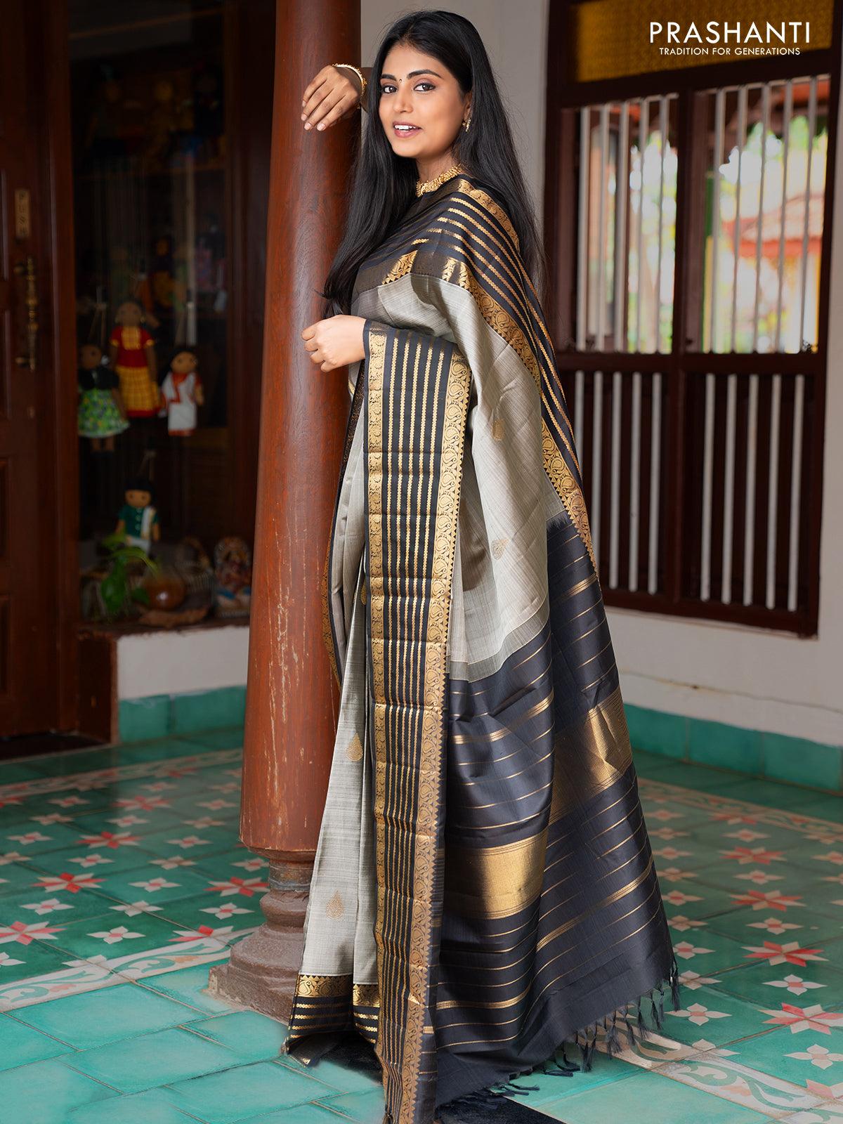 Elegant silver and pastel grey kancheepuram | Indian bridal sarees, Saree  look, Silk saree kanchipuram