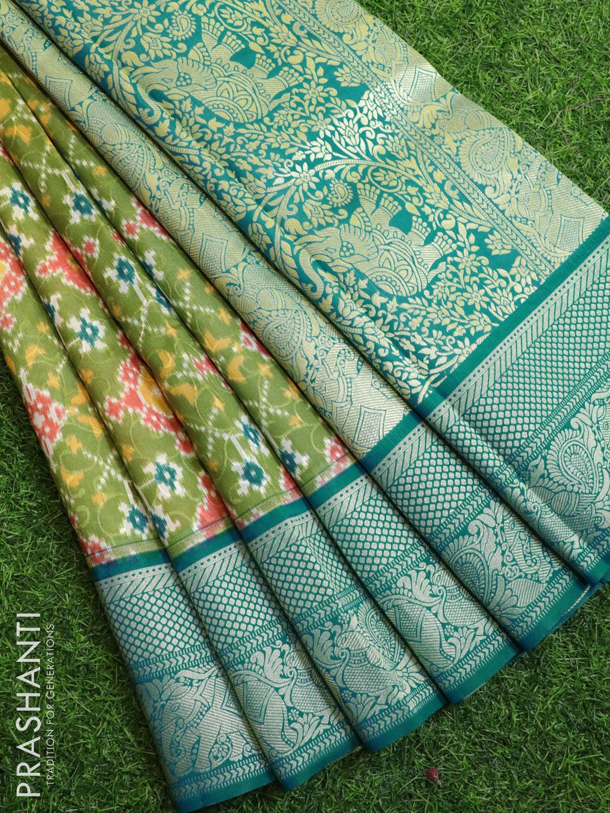 Buy Manvish Drapes Temple Border, Solid/Plain Gadwal Cotton Silk Green, Blue  Sarees Online @ Best Price In India | Flipkart.com