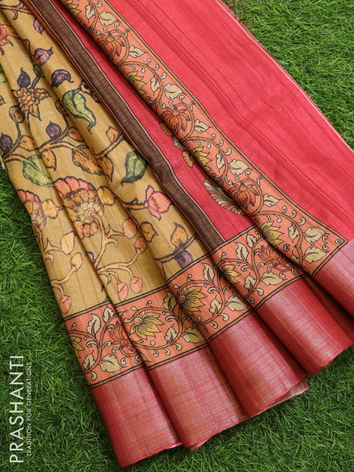 Sandal Color Kanchivaram Silk Saree with Checks Design