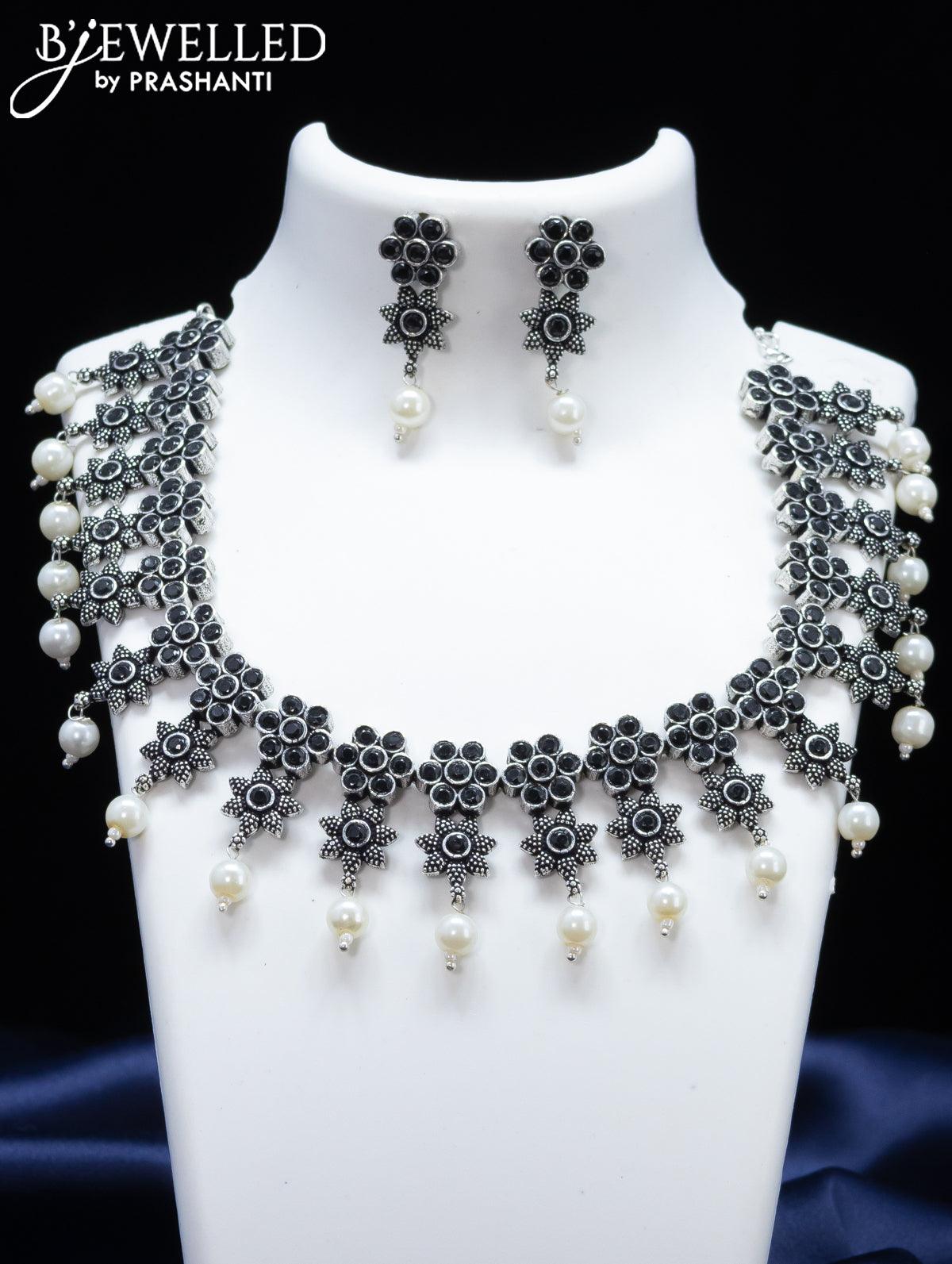 OXIDISED SILVER NECKLACE WITH BLACK METAL FINISH WITH BLACK STONES –  www.soosi.co.in