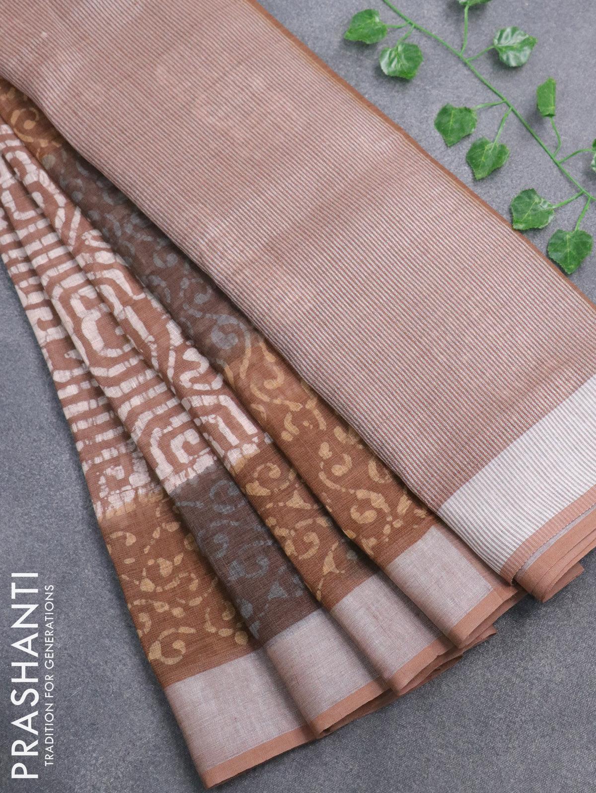 Semi linen saree orange with kantha stitch work and silver zari border – Prashanti  Sarees