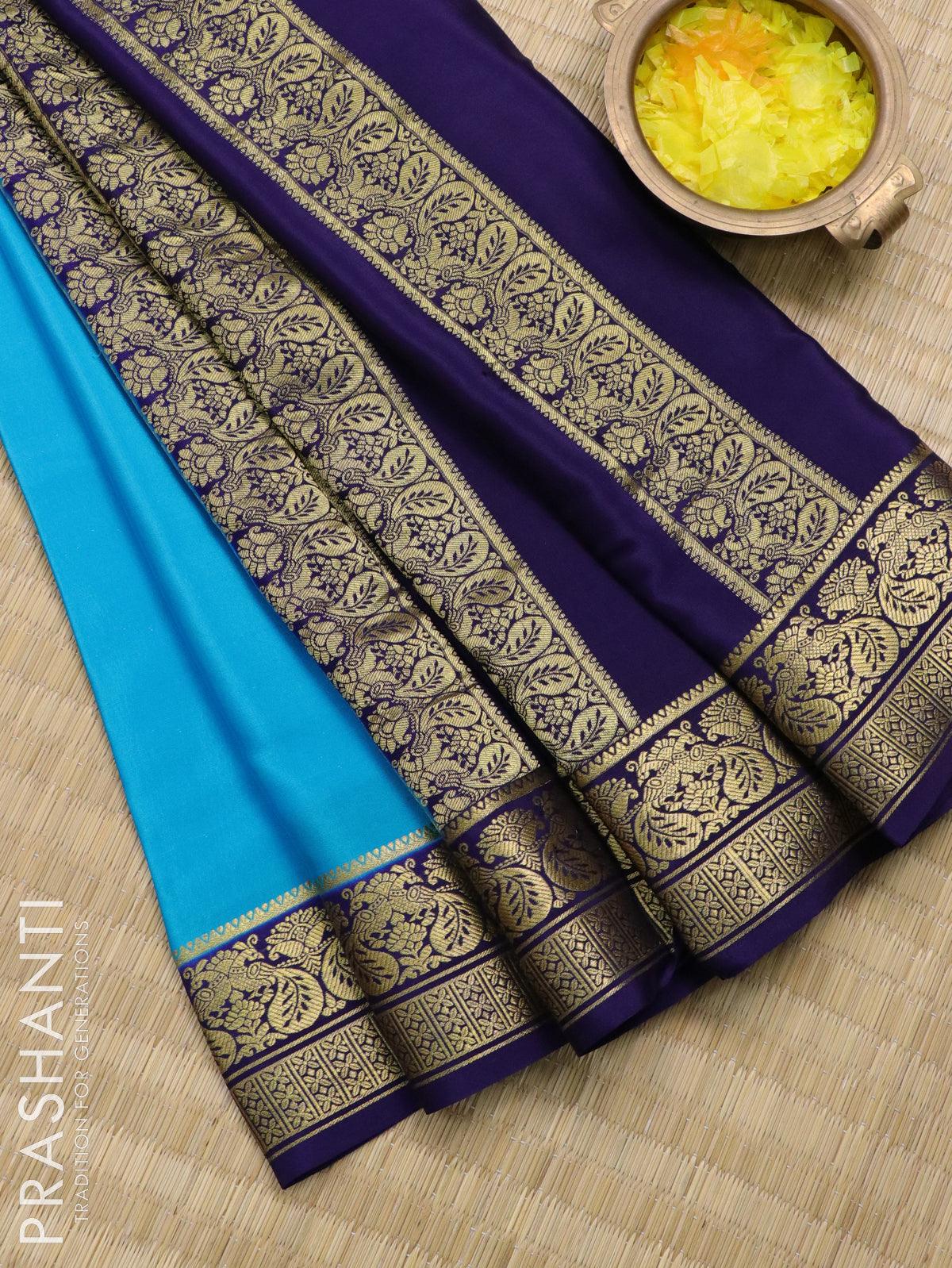 Sky Blue Saree In Georgette Silk With Moti Lace Border Work – ReplicaVilla