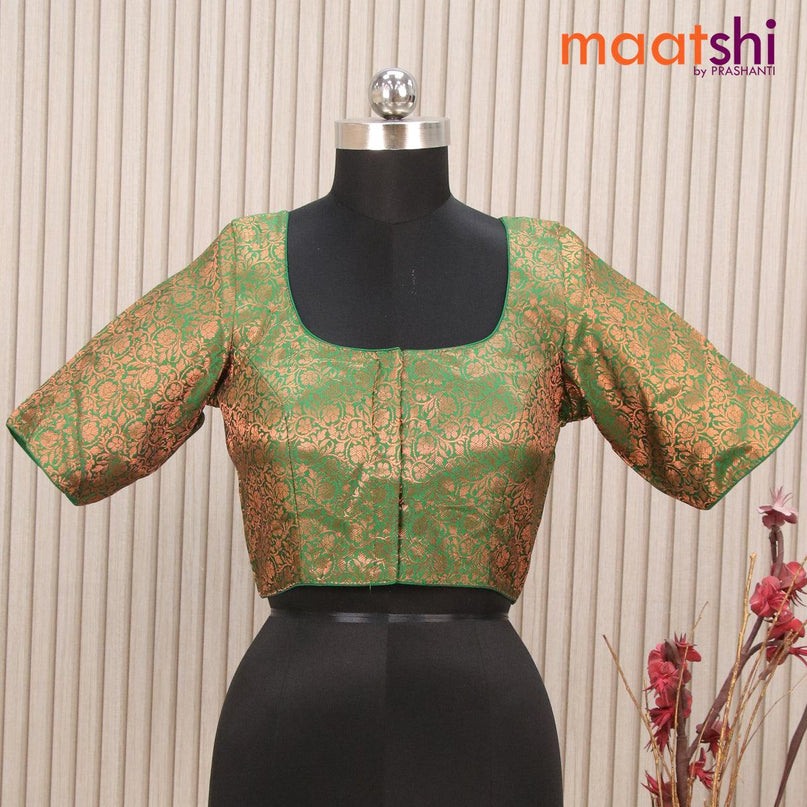 Readymade brocade blouse green with allover copper zari floral weaves –  Prashanti Sarees