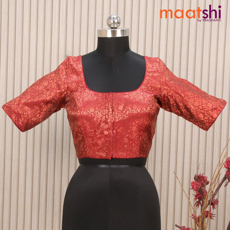 Red Readymade Blouse with small Copper Color design in Brocade