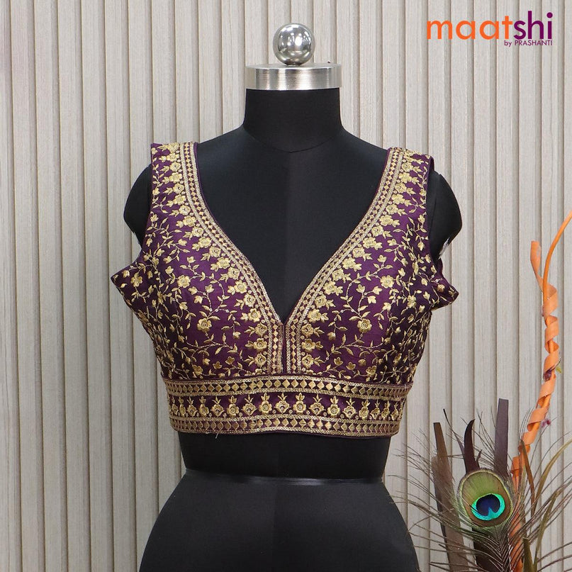 Readymade raw silk sleeveless blouse pink with embroidery work & v