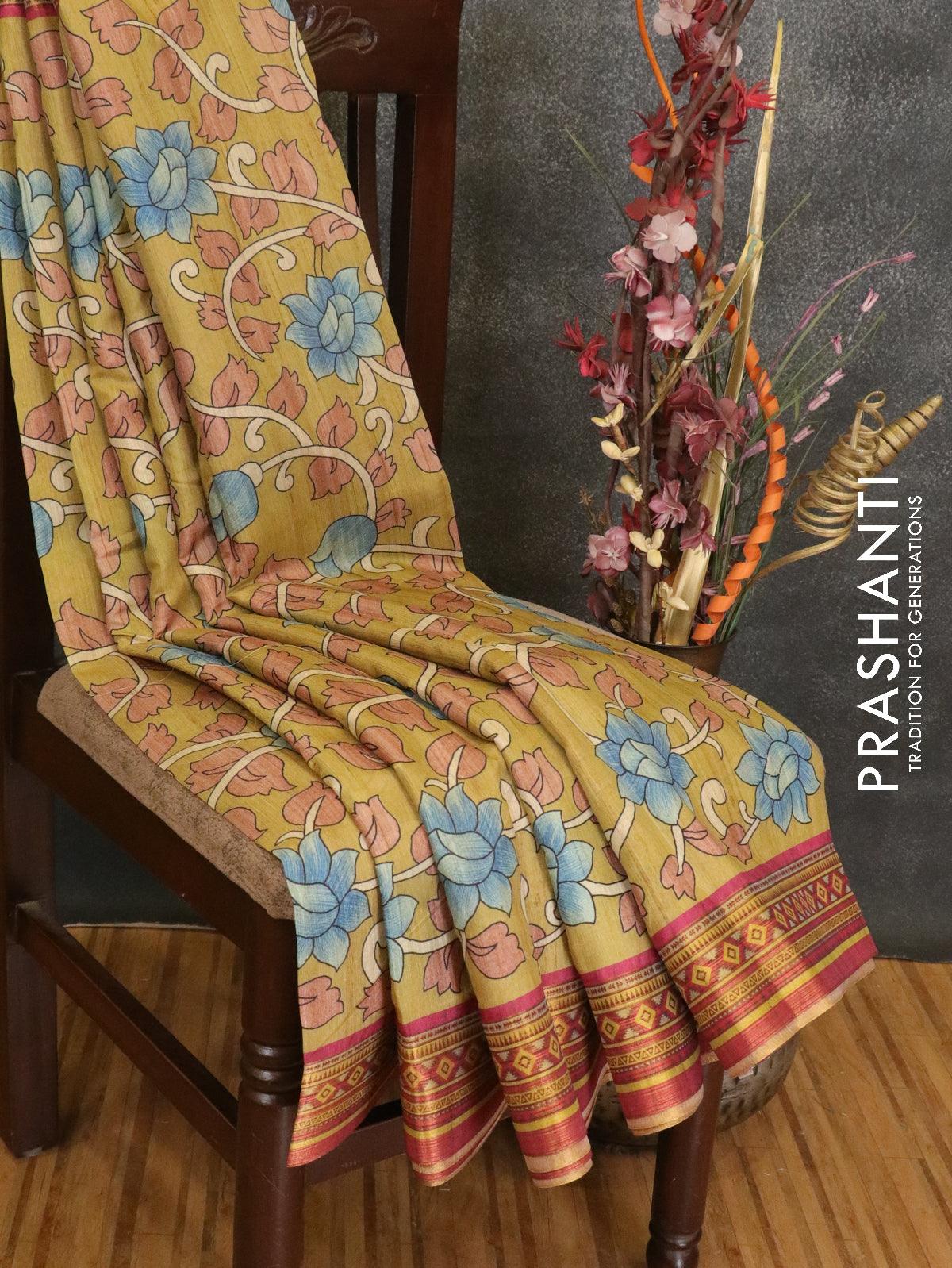 Semi linen saree coffee brown with allover batik prints and zari woven –  Cherrypick