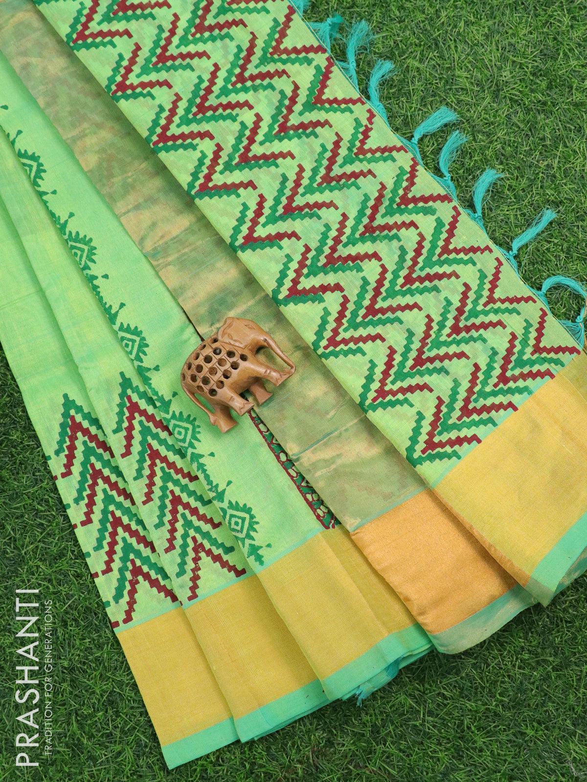 Green Chiffon All-Over Abstract Print Saree with Stonework at Soch