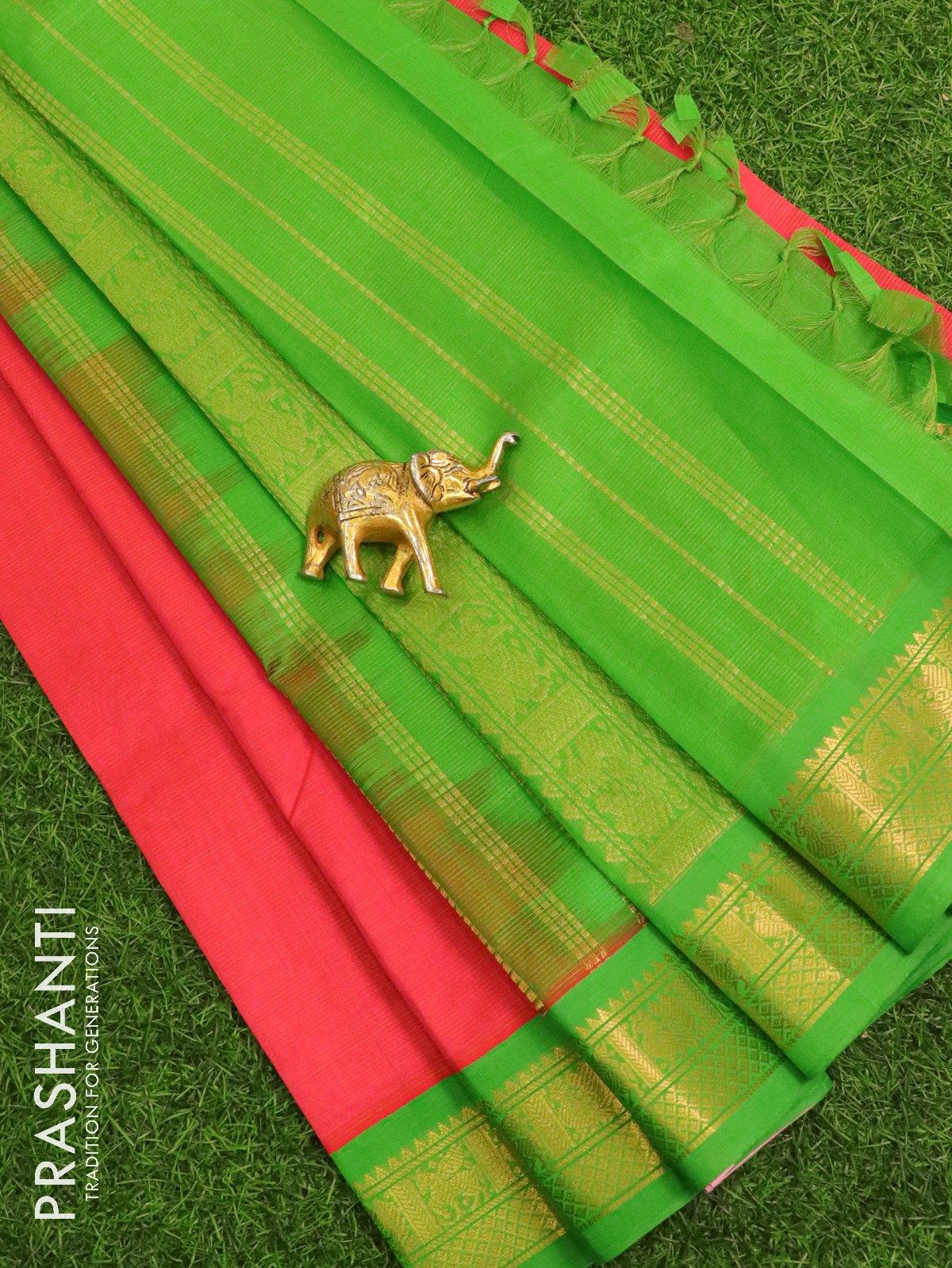 Vishal Prints Parrot Green Printed Georgette Saree With Fancy Border