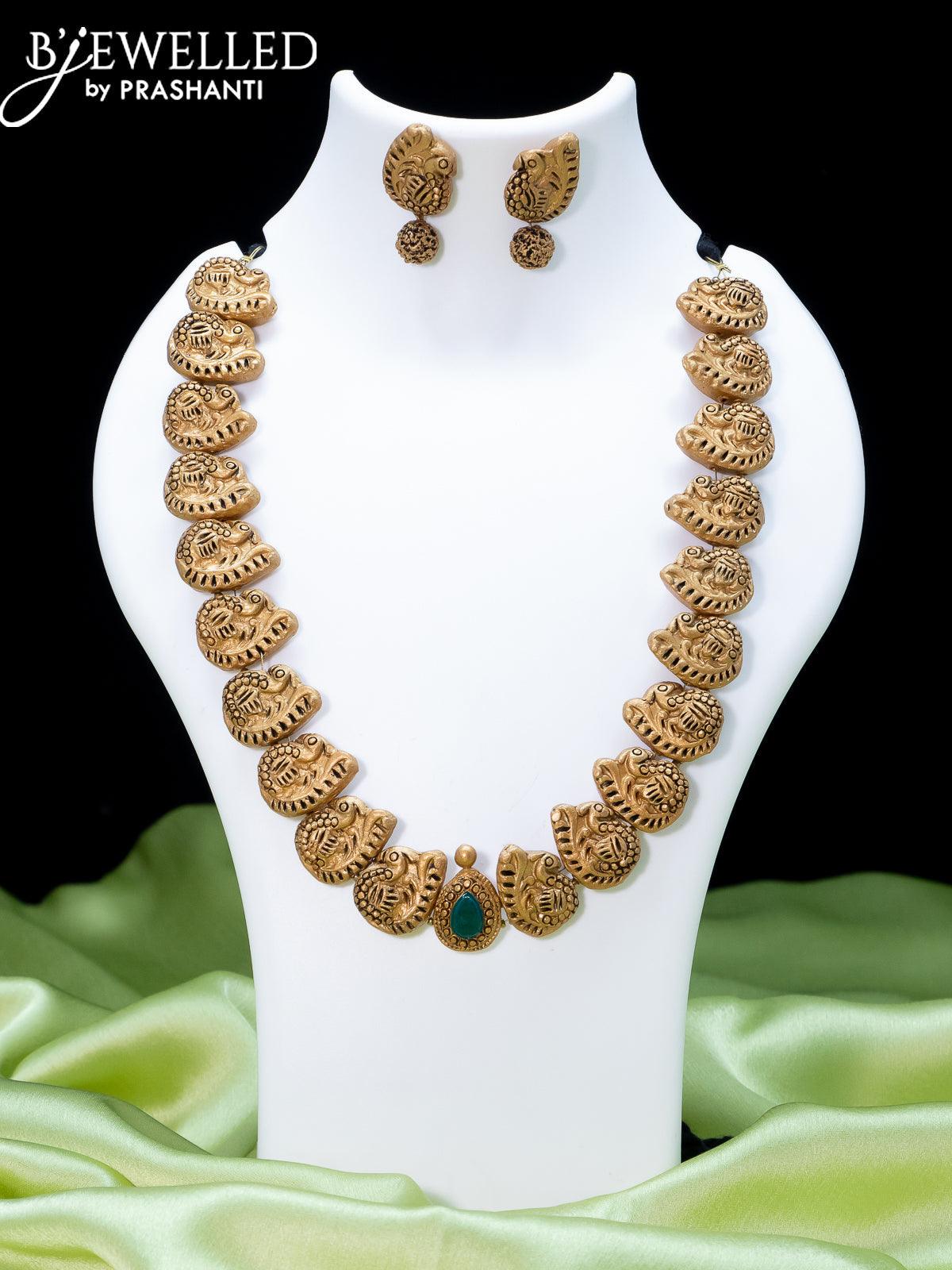 Oxidised necklace baby pink and mint green stones with mirror work –  Prashanti Sarees