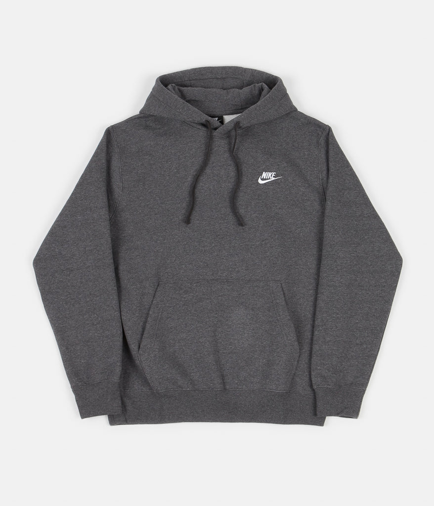 Nike Club Fleece Hoodie - Charcoal Heather / Anthracite / White ...