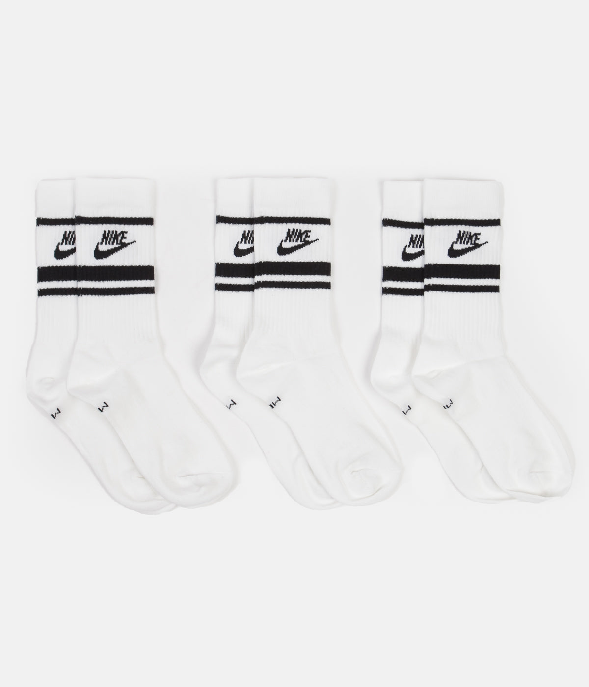 nike essential stripe 3 pack socks in white with black logo