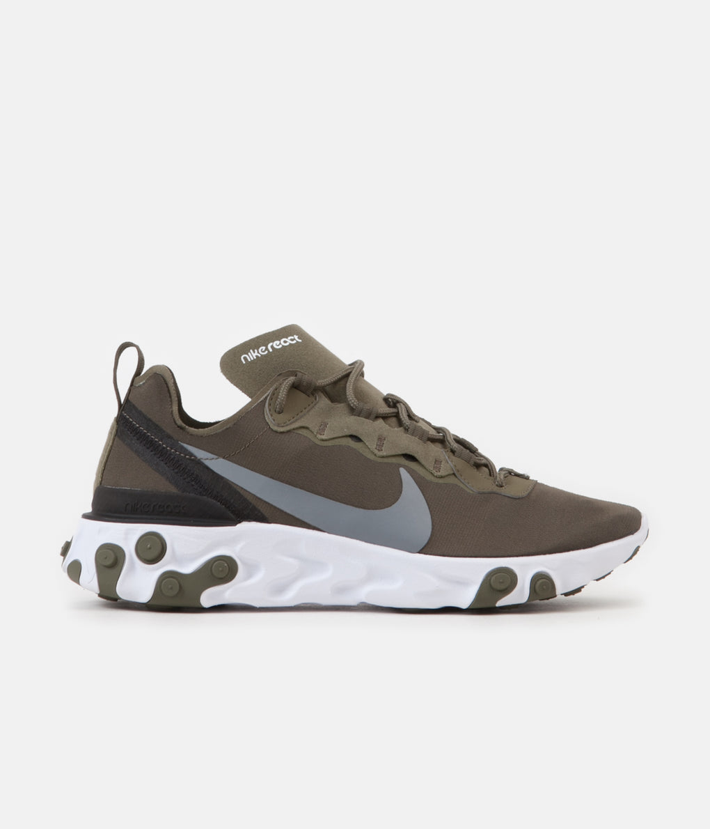 nike react element 55 olive grey black & white