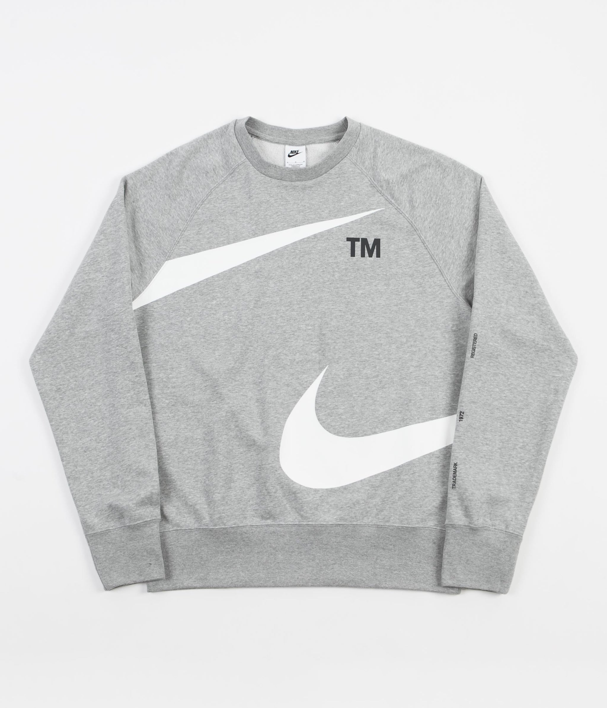 Nike SemiBrushed Swoosh Crewneck Sweatshirt Dark Grey Heather / Whi