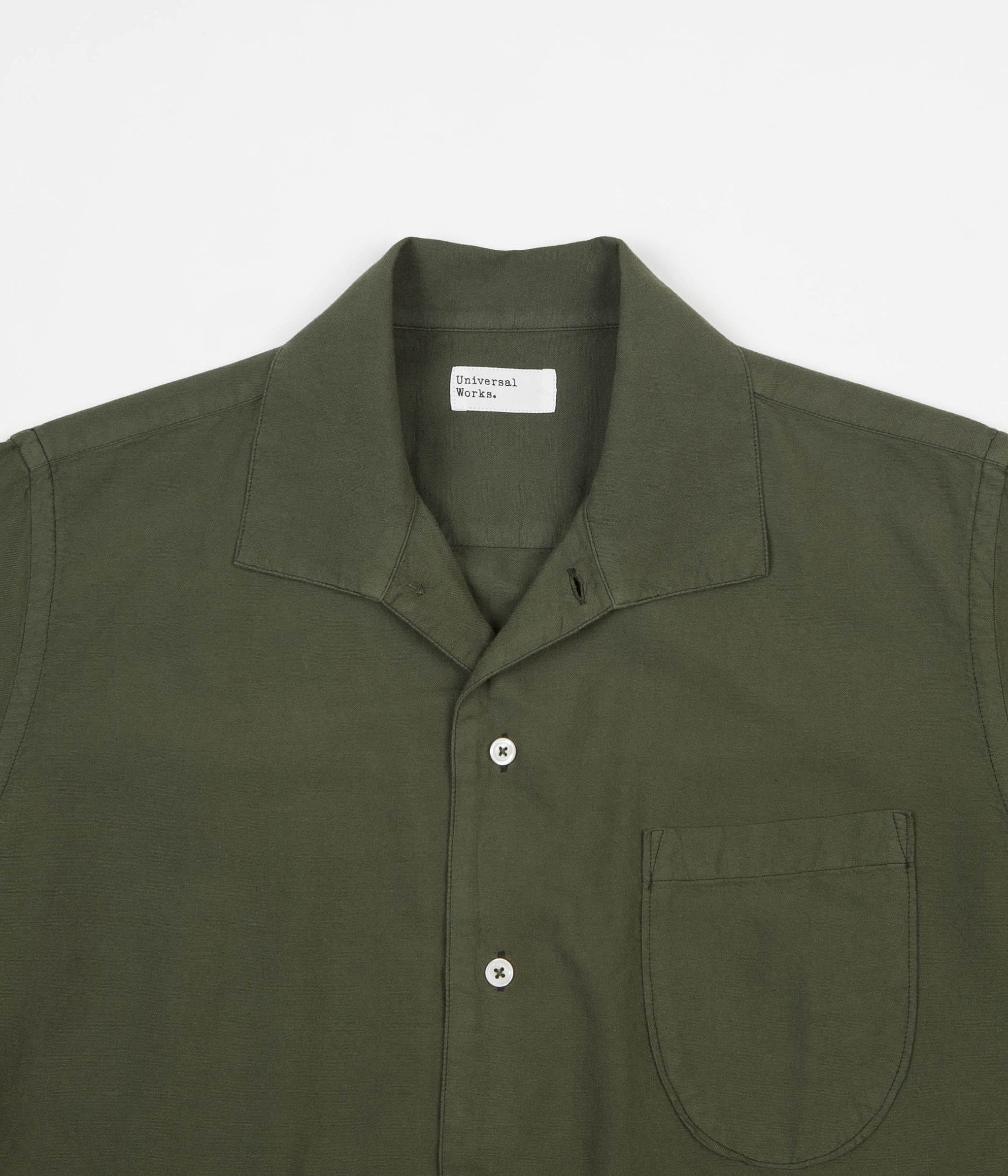 Universal Works Open Collar Shirt Oxford Shirting Light Olive