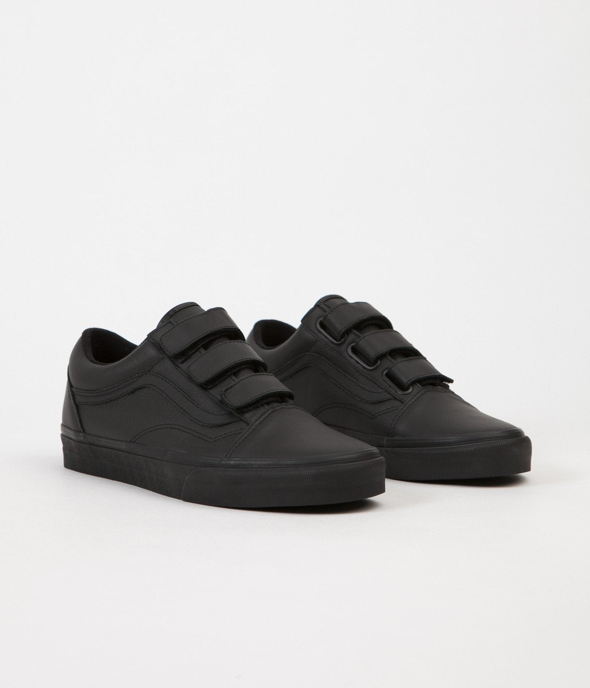 black leather velcro vans