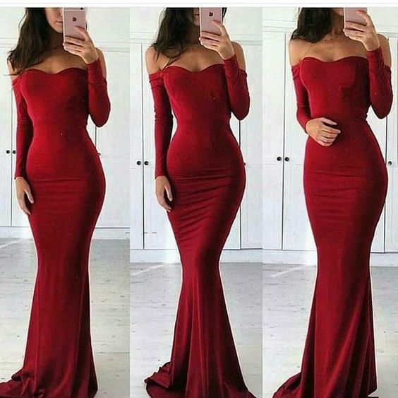 red fitted dress long sleeve