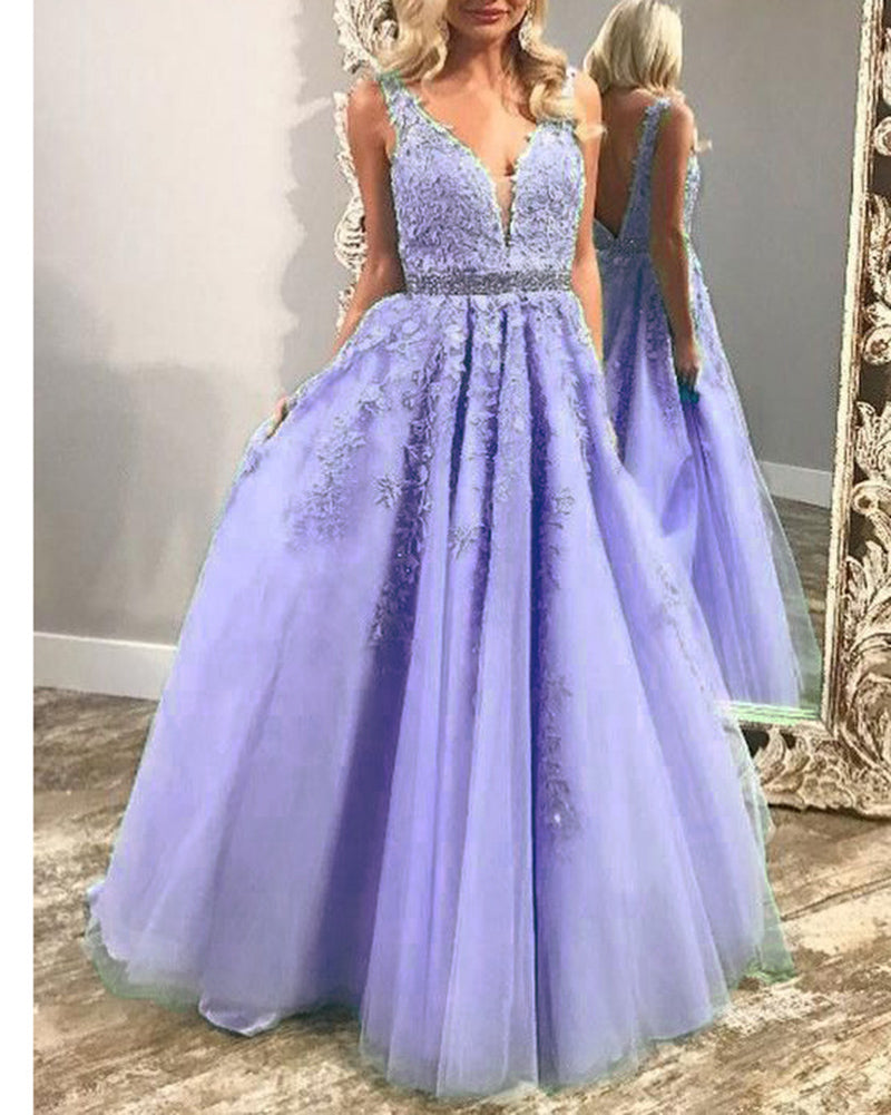 Plunge V Neck Long Girls Pageant Dress Prom Graduation Gown with Lace ...