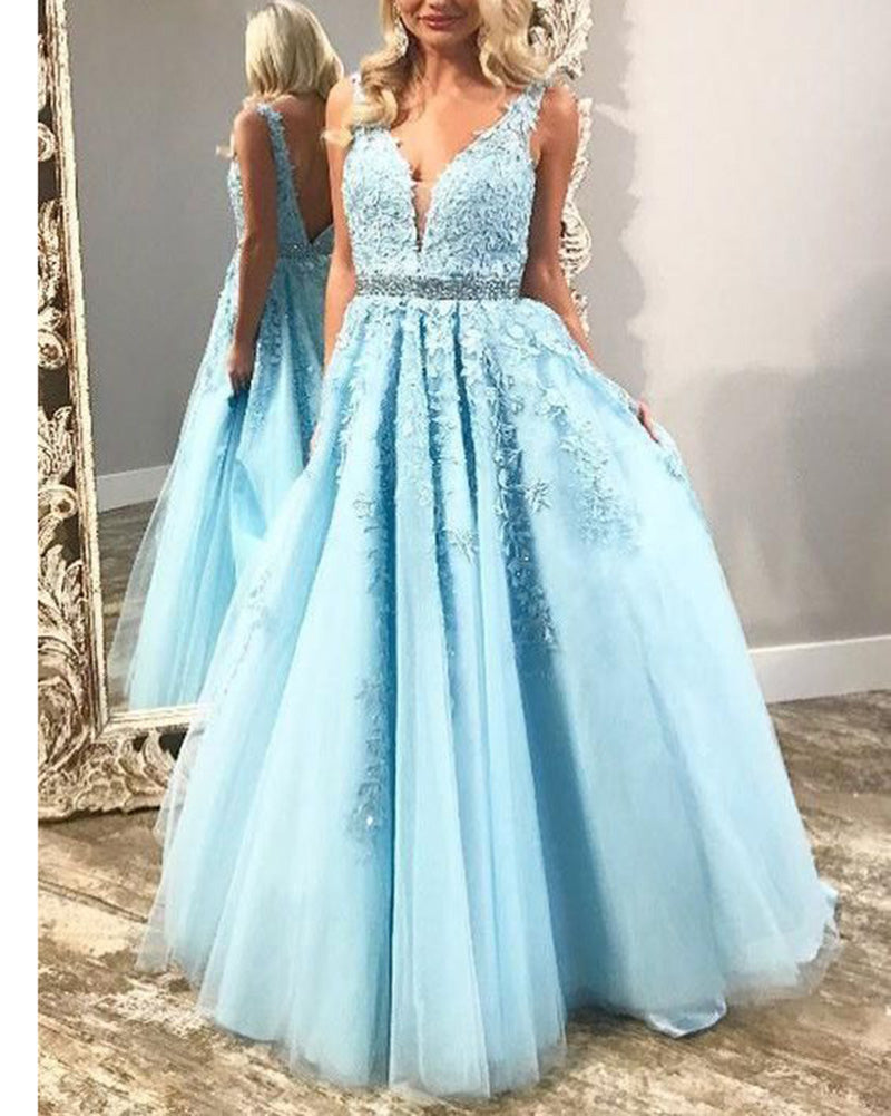 Plunge V Neck Long Girls Pageant Dress Prom Graduation Gown with Lace ...
