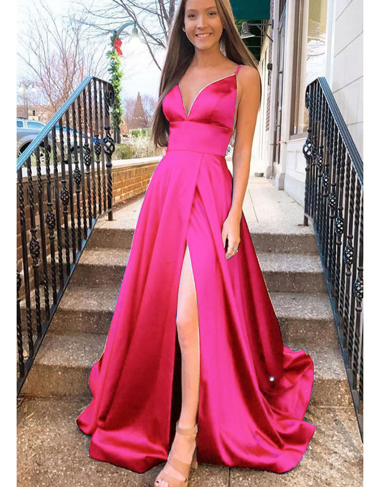 Hot Pink Long Prom Dress 2020 Senior Girls Graduation with Straps Form ...