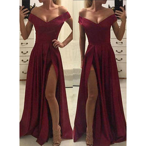 off shoulder red long gown